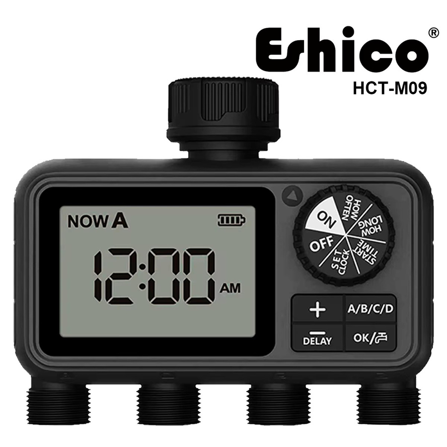 Eshico Digitaler Bewässerungstimer HCT-M09 in Schwarz mit 4-Zonen-Ausgang, IPX5 Wasserdichtigkeit und Regenverzögerung für die automatische Großflächenbewässerung - Bild 7