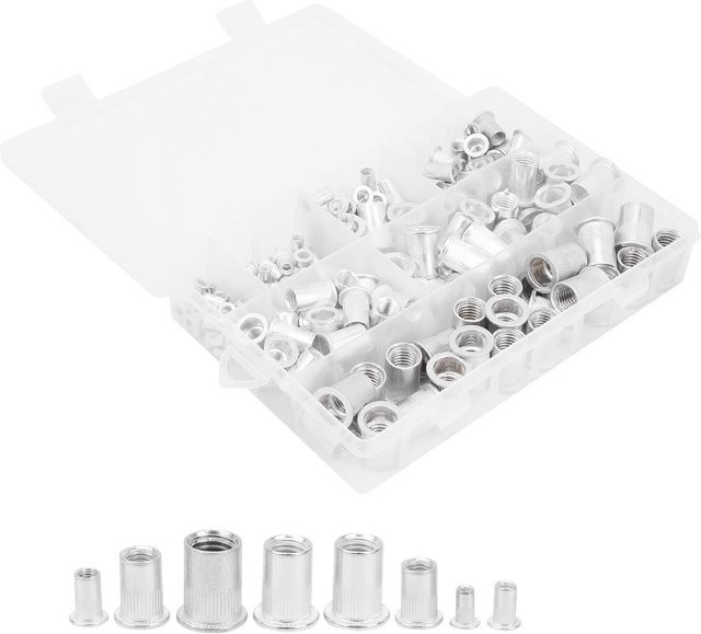 175-teiliges Aluminium-Nietmuttern Set in Silber mit Einsatzmuttern M3, M4, M5, M6, M8, M10, M12 von TOMTOP JMS - Bild 1