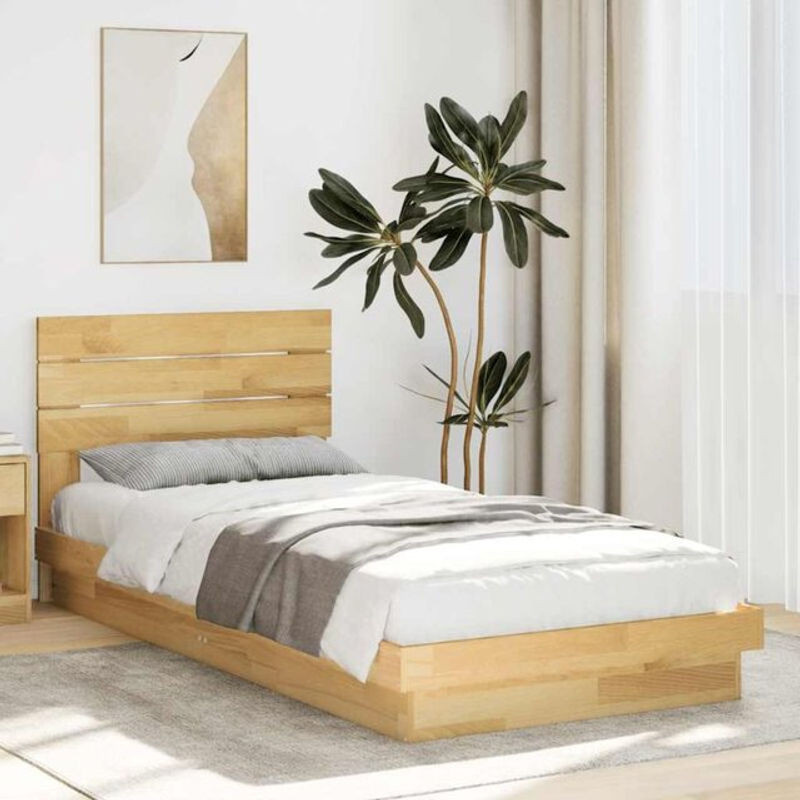Massivholzbett mit Kopfteil von Vidaxl aus Eiche Natur in Skandinavischem Design, B/T: 100 x 200 cm - Bild 1