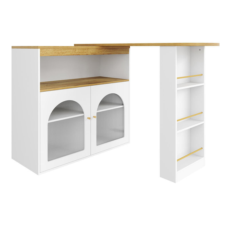 Aosom Drehbarer Bartisch mit LED Glasfront und integriertem Stauraum in Weiss, B/T/H: 138-193 x 39 x 105 cm - Bild 2