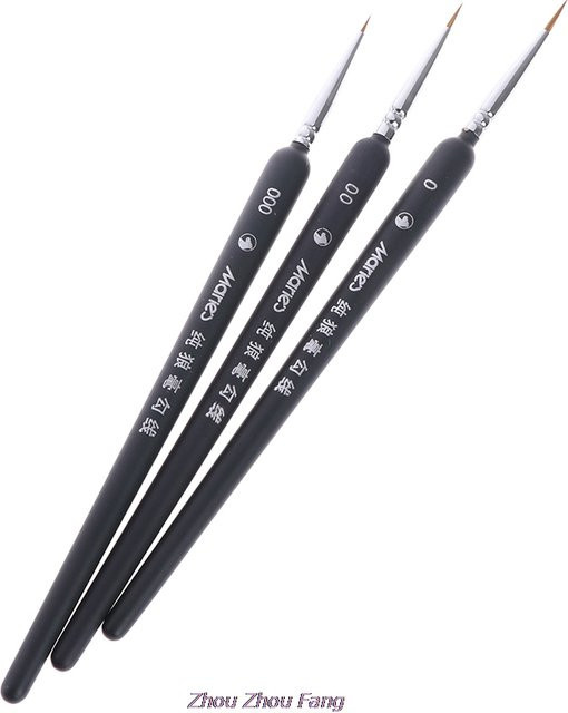 3er Set professionelle Aquarellpinsel mit Wolfshaar für Gouache und Skizzen, Schwarz - Bild 1