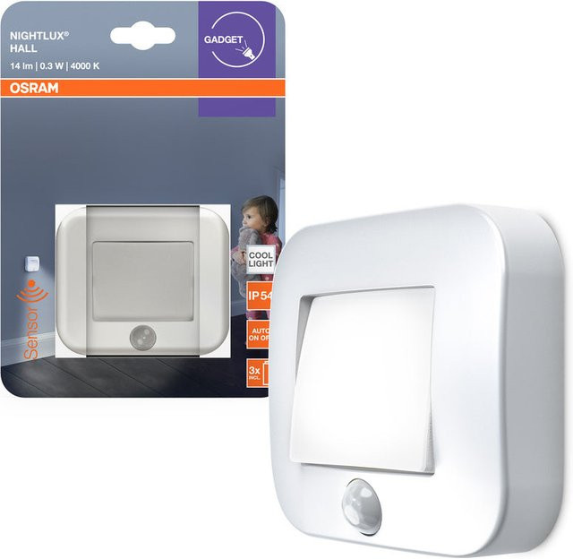 Osram Nightlux Hall LED-Nachtlicht mit Bewegungssensor und Dämmerungssensor, Batteriebetrieb, Weiß, B/T/H: 19,5 x 14 x 2,5 cm - Bild 2