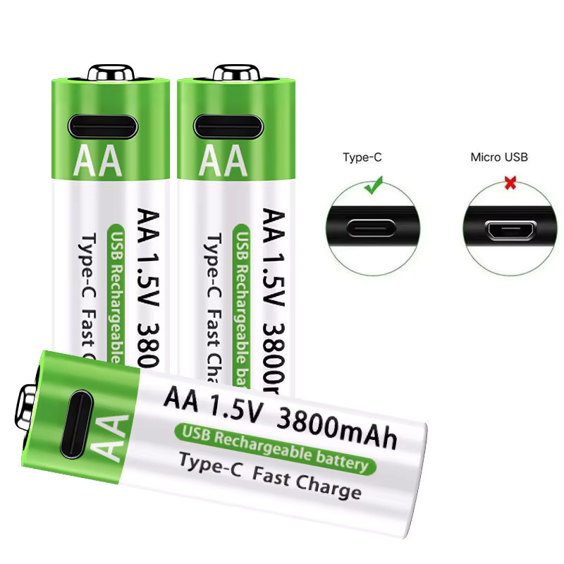 NDNNAS Wiederaufladbare Li-Ionen-Batterien AA und AAA mit USB-C-Schnellladung, 1,5 V, 3800 mAh, Grün - Bild 2