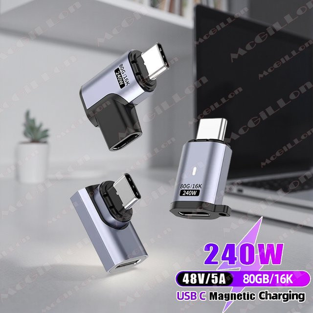 MCGILLON USB-C auf Typ-C Magnetischer OTG-Adapter in Silber für schnelles Laden und Datenübertragung mit 80Gbps und 16K@60Hz - Bild 1