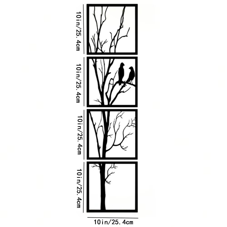 4-teiliges Wandkunstset Tree & Birds von CIFBUY aus Metall zur Wanddekoration - Bild 2