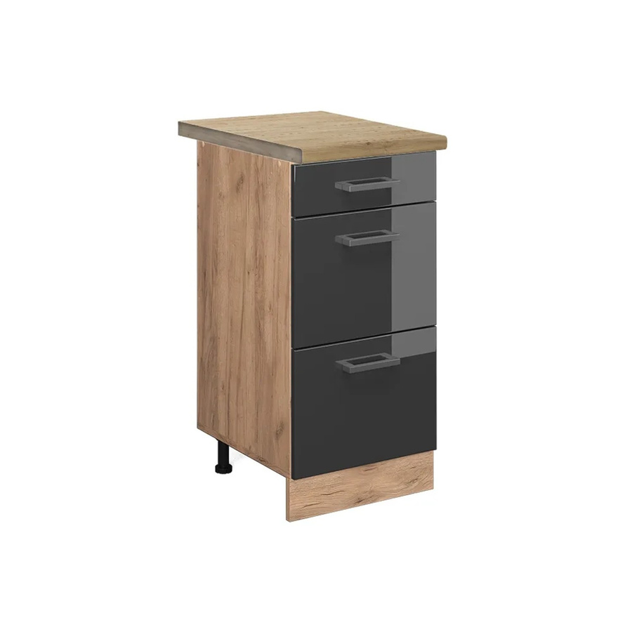 Vicco Küchenunterschrank R-Line in Anthrazit Hochglanz und Goldkraft Eiche mit Schubladen, Breite: 40 cm, Höhe: 81,6 cm, Tiefe: 60 cm - Bild 2