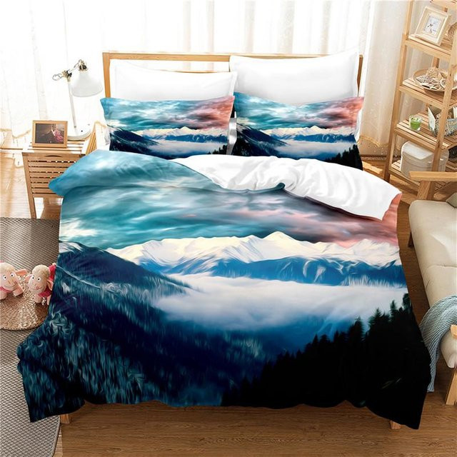 Binchi Outdoor Product Bettwäsche-Set Berge und Flüsse mit 3D-Digitaldruck, Blau, B/H: 200 x 200 cm - Bild 1