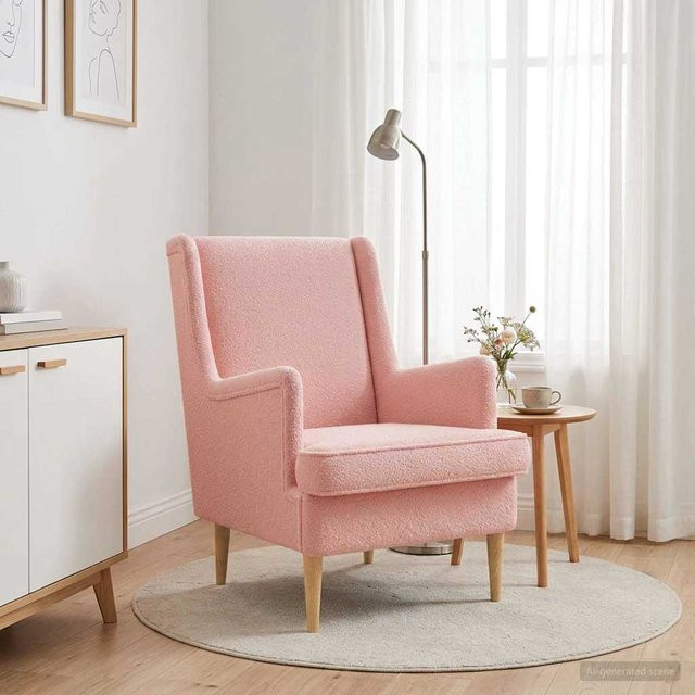 Moderner Sessel in Rosa mit Bouclé-Bezug von Yiwydaa - Bild 1