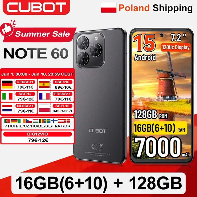 Cubot Note 60 Android 15 Smartphone mit 7,2 Zoll 120Hz Display, 16GB RAM, 128GB ROM und 48MP Kamera, 7000mAh Akku - Bild 1