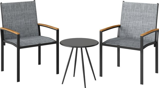 Outsunny 3-teiliges Bistro-Set aus Stahl mit 2 Texteline-Stühlen und Tisch in Mischgrau - Bild 1