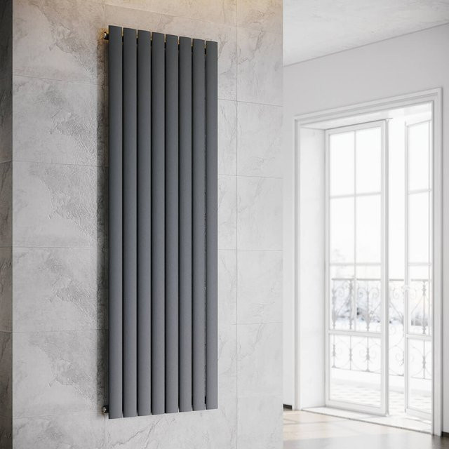 SONNI Flach Heizkörper Paneelheizkörper Wandheizung mit Mittelanschluss in Anthrazit, B: 180,0 cm, H: 61,6 cm - Bild 1