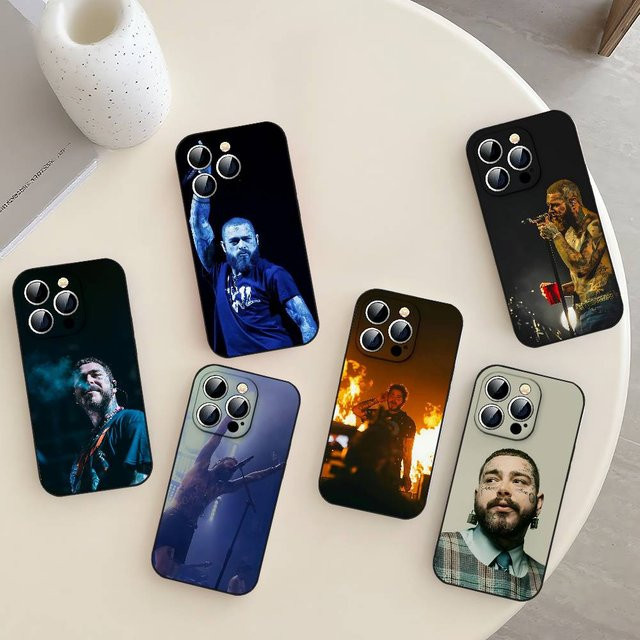 Singer P-Post M-Malone Slim Handyhülle in Schwarz für iPhone 17, 16, 15, 14, 13, 11, X, XR, XS Max, Pro Max, Plus und 13 Mini - Bild 1