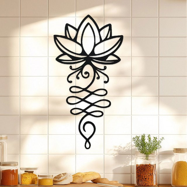 DDPNKL Lotus-Wanddekoration aus Metall in Schwarz, florale Wandkunst für Schlafzimmer und Garten - Bild 1