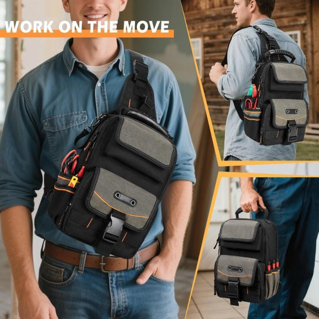 Elektriker-Werkzeugtasche Organizer in Schwarz mit ergonomischem Griff und Schultergurt, B/T/H: 30,0 x 19,0 x 13,0 cm - Bild 1