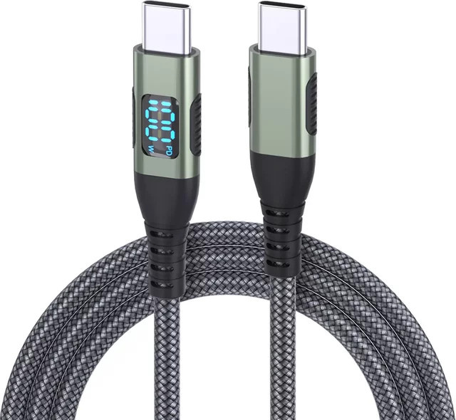 HOMEFISH LED Digital Display Dual-Head Typ-C Ladegerät 100W 6A in Grün mit PD Ladekabel für Huawei und Xiaomi - Bild 1