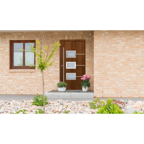 Splendoor Haustür ATHEN Prime aus Aluminium in Nussbaum Braun mit Glaseinsatz, Höhe: 210 cm, Breite: 100 cm, Tiefe: 7 cm - Bild 2