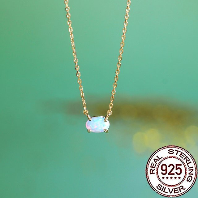 QooLady Halskette mit Anhänger, 925 Silber, Gold, Opal, Damen - Bild 1