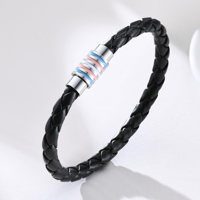 Vnox Armband, geflochtenes Leder, Edelstahl, Bunt, Unisex - Bild 1