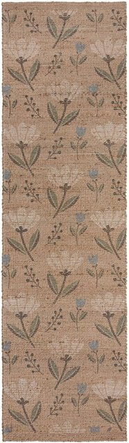 Jute Läufer Kadima Design mit Blumenzweigen in Beige, B/T/H: 230 x 60 x 1 cm - Bild 1