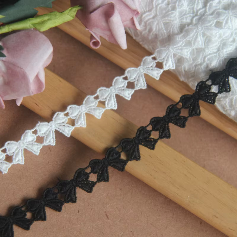 QRTRIM Wasserlösliches Spitzenband mit Stickerei für DIY-Näharbeiten, Breite: 1 cm, Schwarz und Weiß - Bild 2