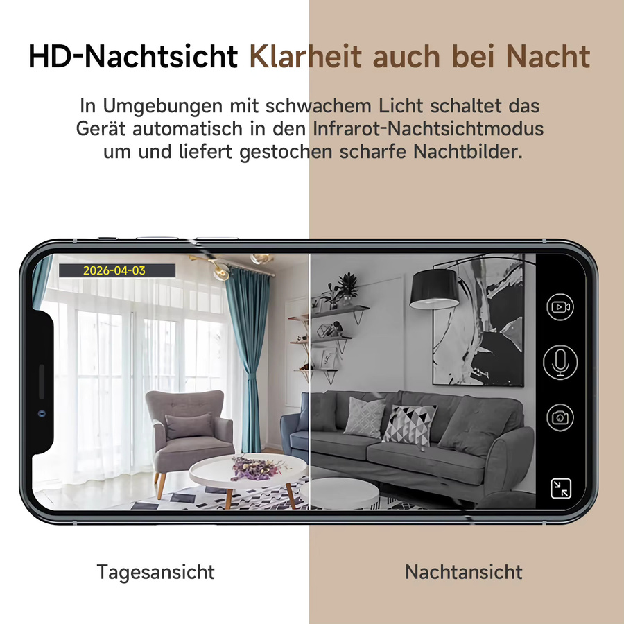 IWFCAM Mini Überwachungskamera 1080P mit Zwei-Wege-Audio, Nachtsicht, Bewegungserkennung und App-Steuerung in Weiß - Bild 4