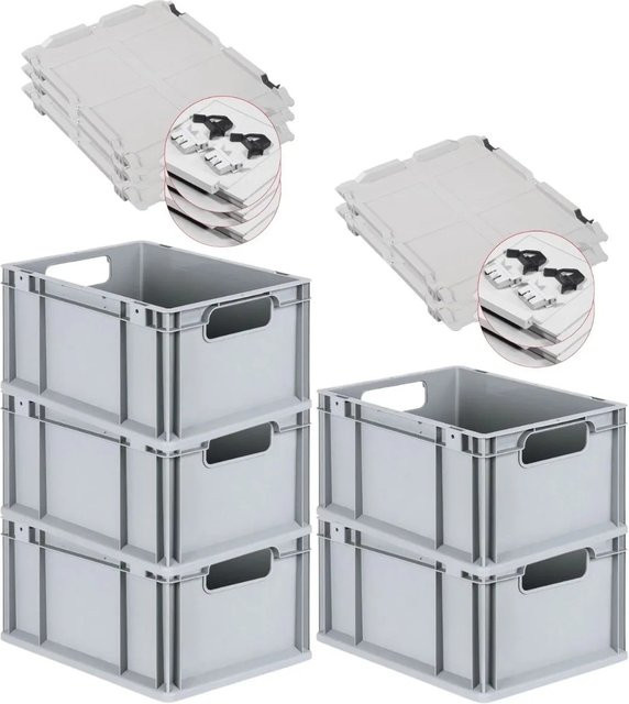 PROREGAL Spar Set 5x Eurobox Nextgen Economy mit Scharnierdeckel und schwarzen Schiebeschnappverschlüssen, Grau, H x B x T: 22 x 30 x 40 cm, 20 Liter - Bild 1