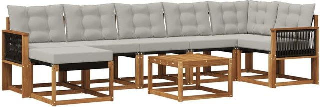 vidaXL Outdoor-Sofagarnitur L-Form aus Akazienholz mit 8 Kissen in Natur und Hellgrau - Bild 1