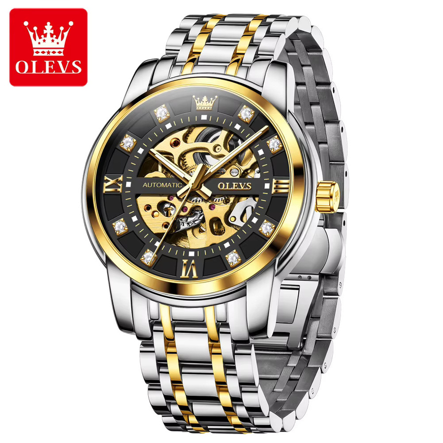 OLEVS Herrenuhr, Automatik, Edelstahl, Diamantbesetzt, Schwarz - Bild 5