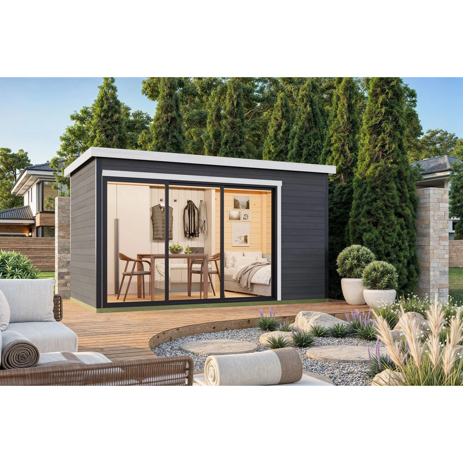 Lasita Gartenhaus Austin Blockbohlenhaus mit Flachdach in Carbongrau lasiert B/H/T: 439,6 x 239,4 x 259,6 cm - Bild 3