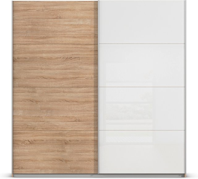 RAUCH Quadra Schwebetürenschrank mit Glaselementen in Eiche und Weiß, B/T/H: 230 x 62 x 226 cm - Bild 1