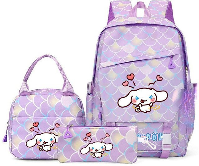 3-teiliges Schulrucksack-Set aus Oxford-Stoff in Lila mit Schultasche, Schultergurt und Federmäppchen - Bild 1