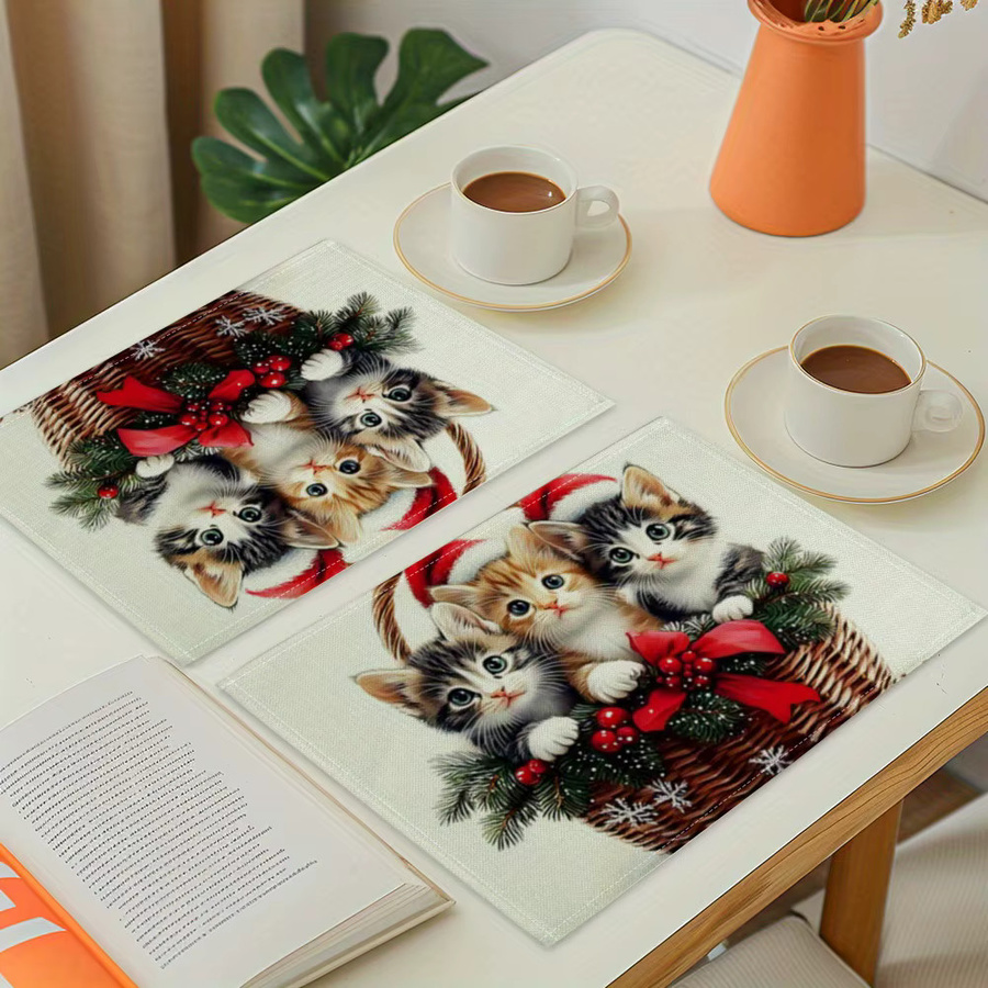 VIKAMA 4-teiliges Weihnachts-Tischset mit Katzen-Design für die Tischdekoration - Bild 4