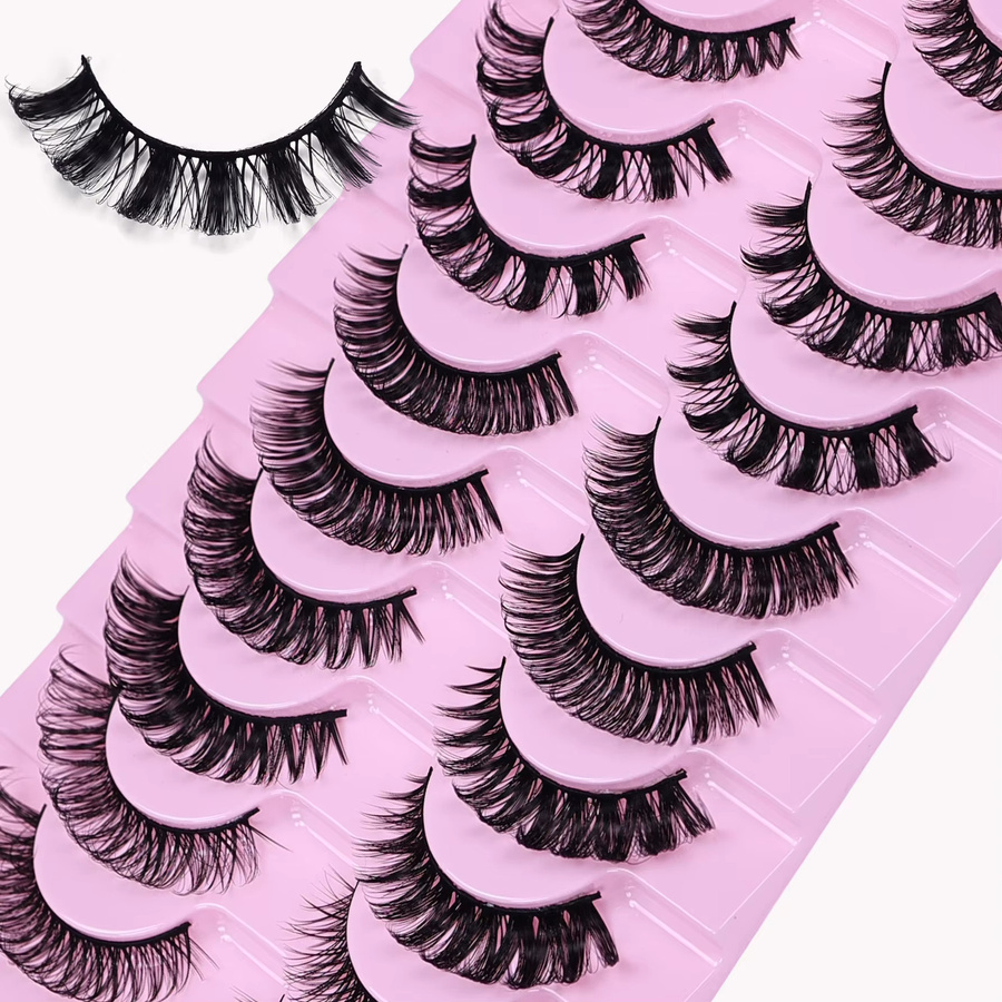 JIEFUXIN Künstliche Wimpern, 10 Paar, D-Curl, Wispy-3D-Effekt, Natürlich - Bild 3