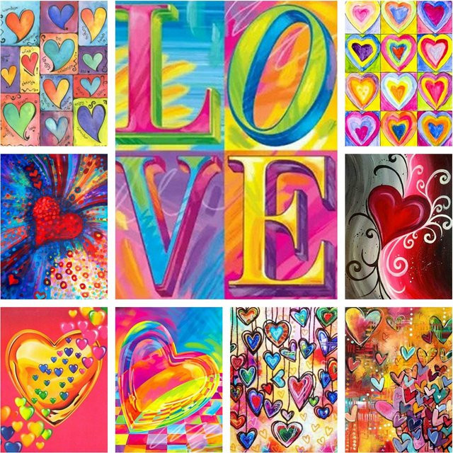 YUTTEE 5D DIY Diamant Malerei Kit Liebe Herz abstrakt, Multicolour, B/H: 30,0 x 20,0 cm - Bild 1