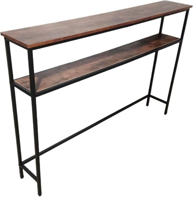Relaxdays Konsolentisch aus MDF und Eisen in Braun und Schwarz mit 2 Ablagen, höhenverstellbar, B/T/H: 120 x 20 x 80 cm - Bild 1