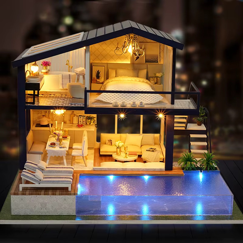 Zuuton DIY Holz Puppenhaus Mini Gebäude Kit als 3D Puzzle zum Selberbauen mit Möbeln und Werkzeug in Mehrfarbig - Bild 2