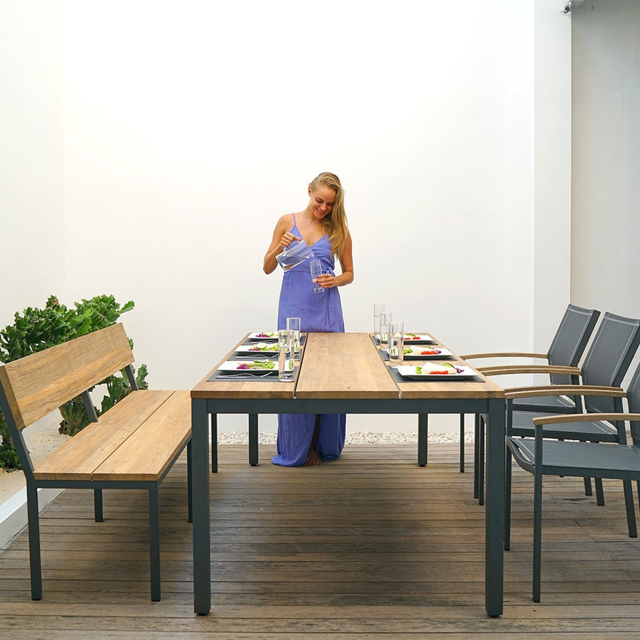 Zebra ALEX Gartentisch aus Aluminium und Teak in Grau und Braun B/T: 220 x 100 cm - Bild 2
