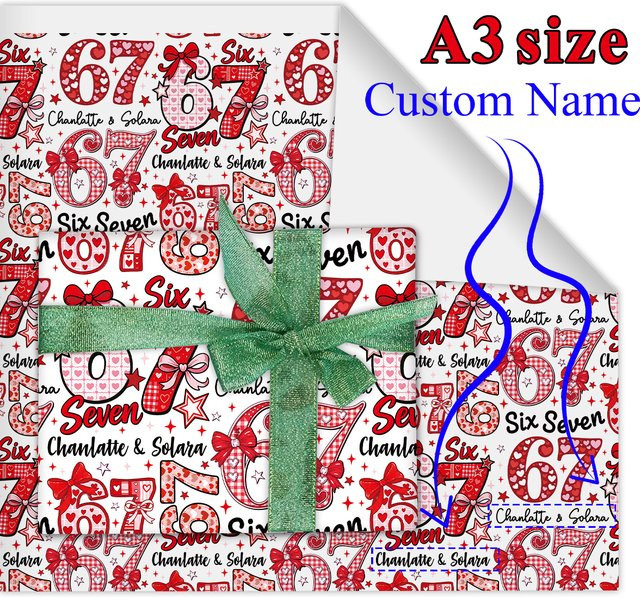 3er-Set Geschenkpapier mit individuellem Namen und Unzen und sieben Nummern Design für Valentinstag, Hochzeitstag oder Verlobung - Bild 1