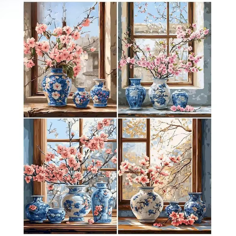 GATYZTORY Malen nach Zahlen Set mit Blumenmotiv in Grün, modernes DIY Acrylmalerei Kit für Erwachsene, B/H: 50 x 40 cm - Bild 2