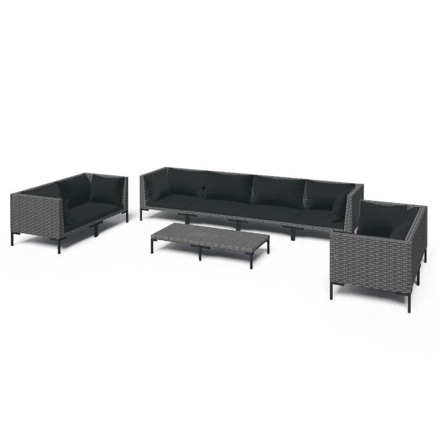 vidaXL 9-teiliges Garten-Lounge-Set aus Poly-Rattan mit Kissen in Dunkelgrau und Schwarz - Bild 2