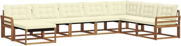 vidaXL Outdoor-Sofagarnitur aus Massivholz Akazie in L-Form mit Polstern und Textilene-Elementen, Beige/Creme, 24-tlg. - Bild 1