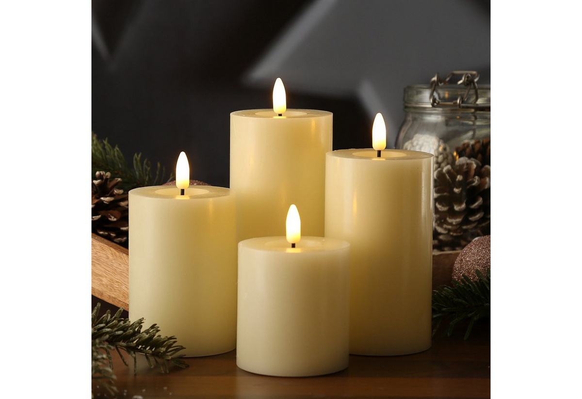 MARELIDA LED-Kerzenset ELIA aus Echtwachs in Creme mit Timer und warmweißem Licht, 4er Set - Bild 1