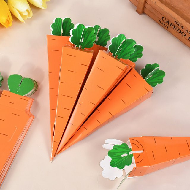 50 Stück Ostern Karotten Papier Candy Boxen in Orange für Süßigkeiten und Gebäck als Partydekoration für Kindergeburtstage und Osternfest - Bild 1