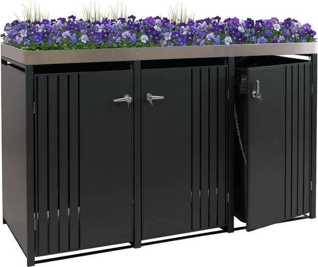 Mülltonnenverkleidung MCW-O67 mit Pflanzkasten aus Metall in Anthrazit, B/T/H: 125 x 196 x 84 cm - Bild 1