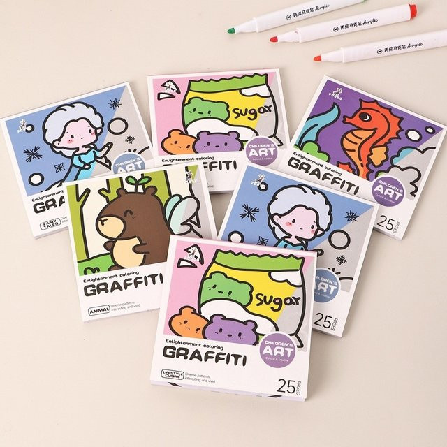 DIY Mini Cartoon Malbuch mit 25 Blatt für Aquarell und Zeichnungen, Tragbares Malalbum in Mehrfarbig - Bild 1