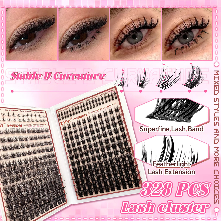 EIMNY Falsche-Wimpern-Set mit Wimpernkleber, Pinzette & Bürsten - Bild 3