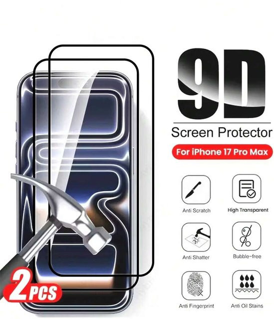 2 Stück 9D HD gehärtete Glas Displayschutzfolie transparent kompatibel mit iPhone 17 Pro Max, 16, 15, 14, 13, 12, 11 und 16E - Bild 1