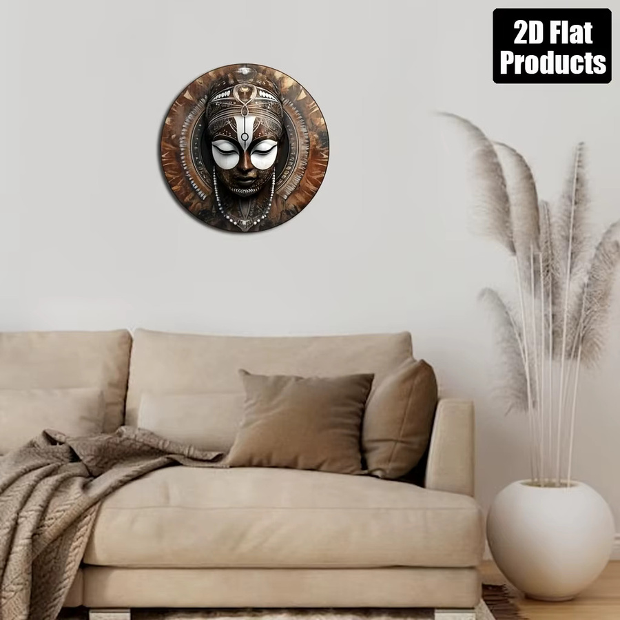 Potdemiel Afrikanische Masken-Wandkunst aus Metall mit Kauri-Muscheln und Perlen, rundes Stammesgesicht, B/H: 20,32 x 20,32 cm - Bild 3