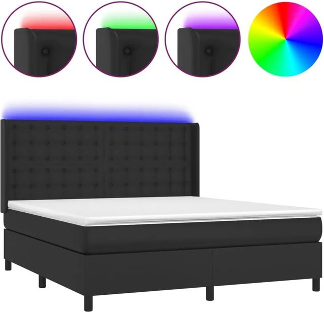 vidaXL Boxspringbett mit Matratze in Schwarz aus Kunstleder mit LED-Unterbettbeleuchtung und USB-Ladeport, B/T/H: 160 x 203 x 118 cm - Bild 1