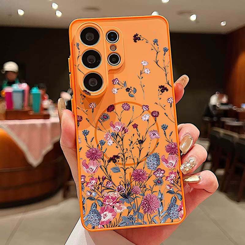 Magnetische Handyhülle mit Retro-Blumenmuster für Samsung Galaxy S25 S26 Ultra Edge S24 S23 FE A17 A56 A37 A16 A55 A15 A36 A55 in Pink - Bild 4